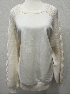 Time and Tru Cream Cable-Sleeve Pullover Sweater